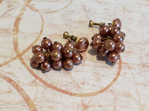 Cluster Dangling Bronze Earrings, Grape Cluster B… - image 4