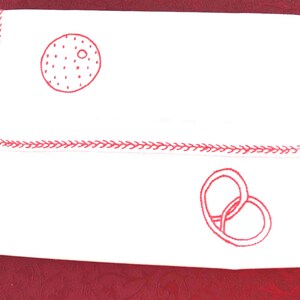 Vintage 1940's Redwork Embroidered Linen, Housewarming Gift, Shabby Chic, Farmhouse Kitchen