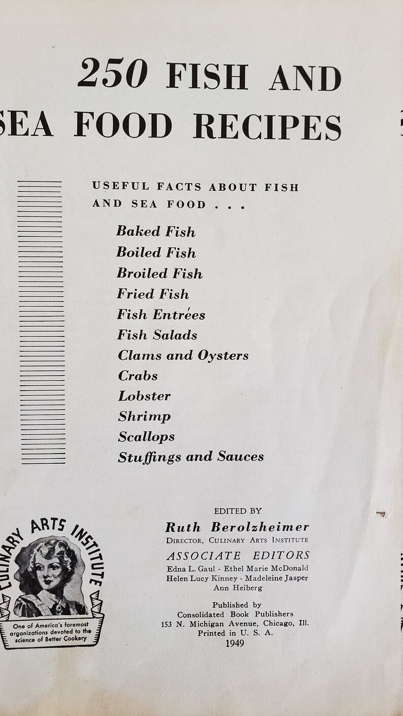 250 Fish and Seafood Cookbook Culinary Arts Institute Etsy