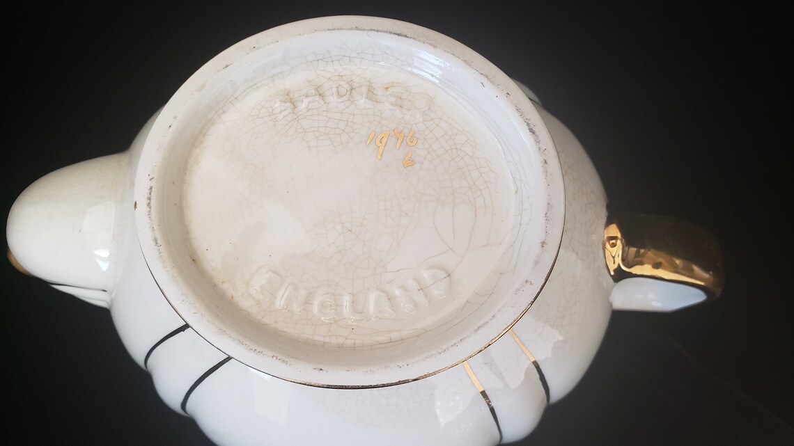 Sadler Imari Porcelain Teapot Ivory Cobalt Blue Rusty Red Etsy