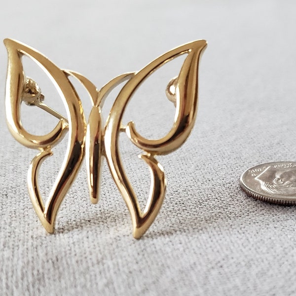 Vintage Crown Trifari Gold Toned Butterfly Pin, Insect Brooch, VintageLoretto, Gift for Her