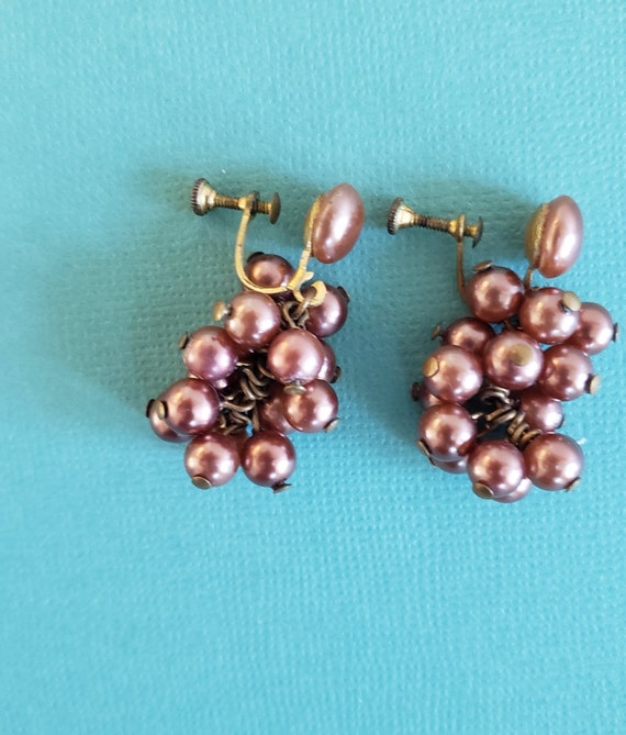 Cluster Dangling Bronze Earrings, Grape Cluster B… - image 2