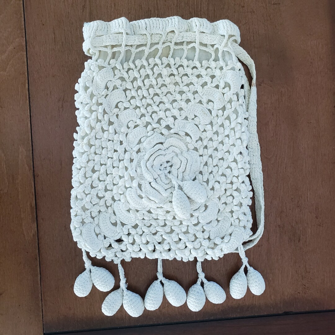 Victorian Crocheted White Handbag, 1920's Ladies Lace Reticule Hand ...
