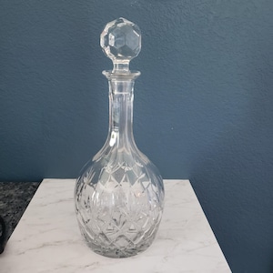Vintage Heavy Pressed Glass Decanter with Stopper, Mid-Century Modern Glass, Gift for Him, VintageLoretto