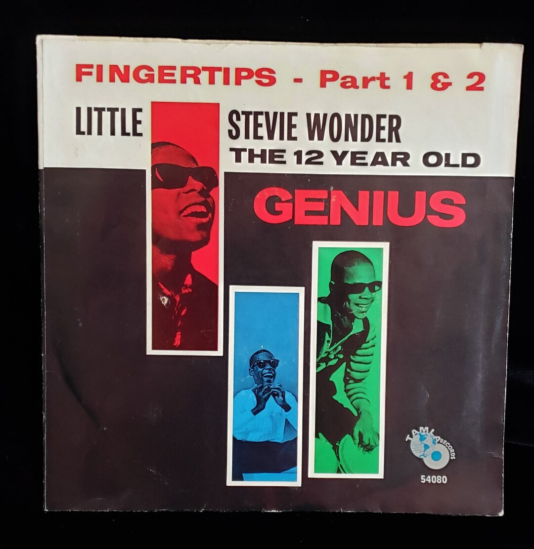Little Stevie Wonder, Fingertips 45 RPM Record and Cover, Bongos and