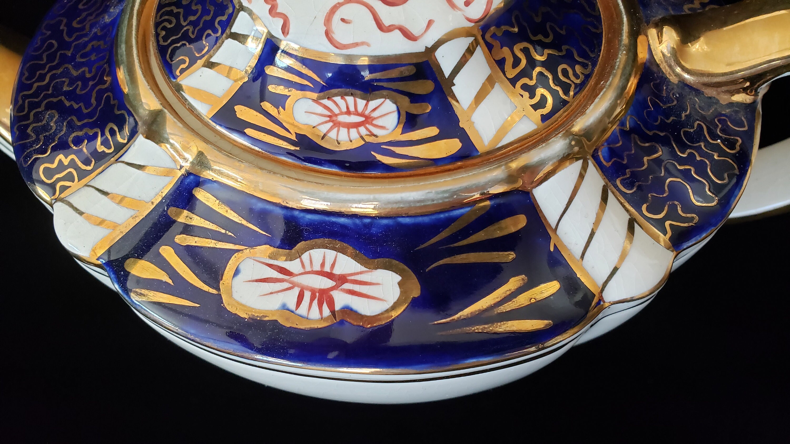 Sadler Imari Porcelain Teapot Ivory Cobalt Blue Rusty Red Etsy