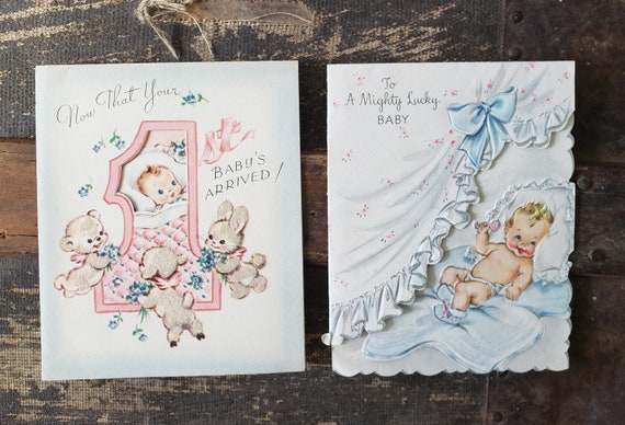 Set of two vintage new baby cards, 1949 Baby shower Card, Baby Boomer Cards, VintageLoretto