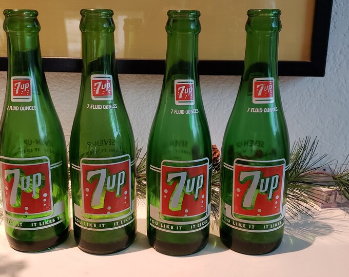 Vintage 7 up Soda Bottles, Green White Red Bottles, 7 Oz Etsy