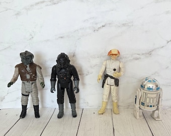 1980's Star Wars Figures, Klaatu, Twin Pod Cloud Car Pilot, Imperial TIE Fighter Pilot, R2D2