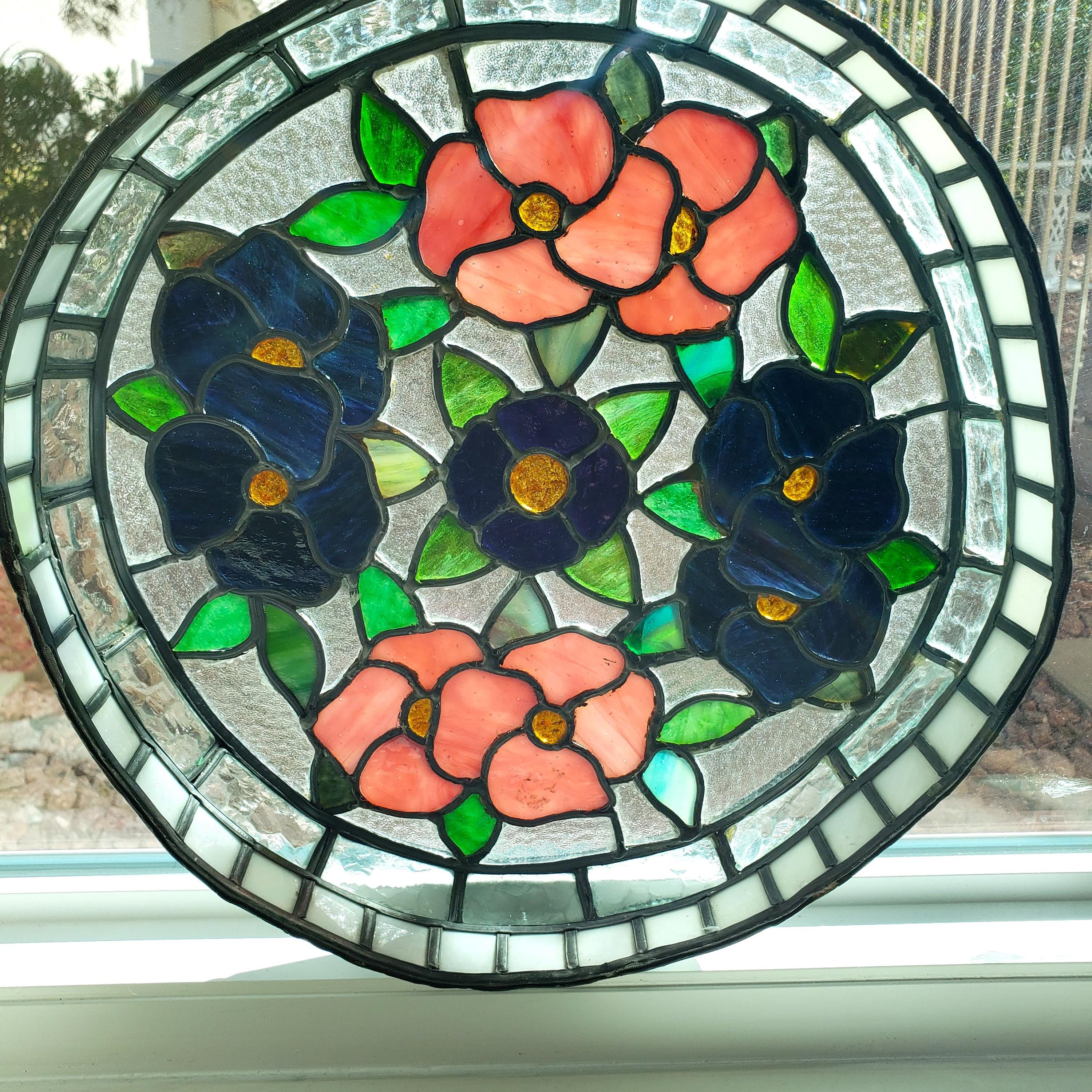 Antique Stained Glass Art, Floral Stained Glass, 1920's Glass Art, VintageLoretto