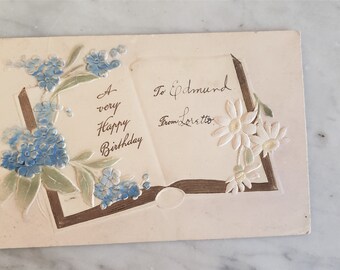 1909 Paul Finkenrath of Berlin, Embossed Postcard, Happy Birthday, Open Book,  Printed in Germany, Memorabilia, Scrap Booking