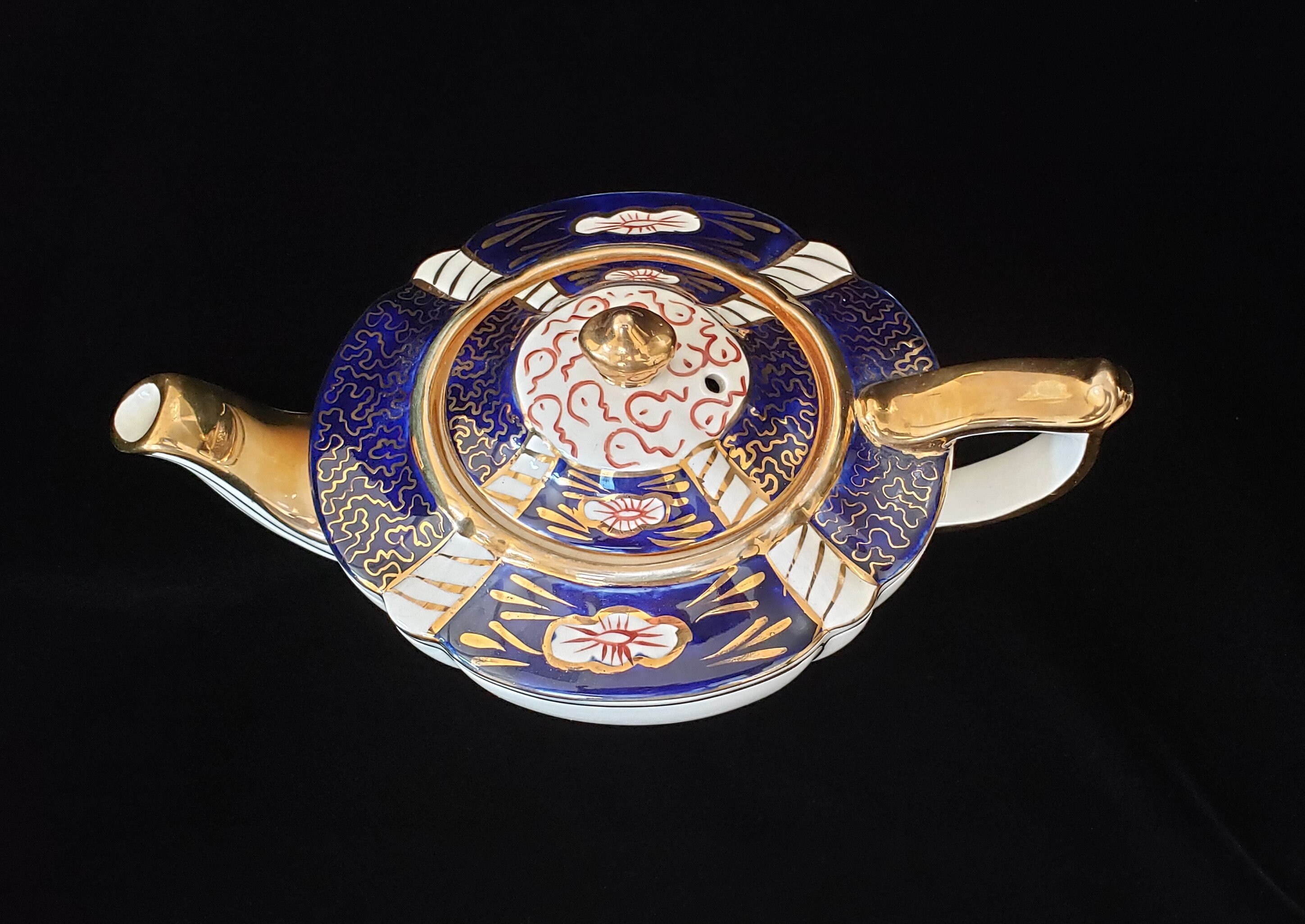 Sadler Imari Porcelain Teapot Ivory Cobalt Blue Rusty Red Etsy