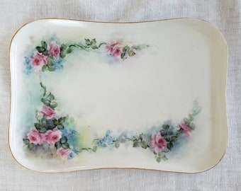 Antique Limoges France Dresser Tray, Hand-painted Porcelain China, Vanity Tray, Bedroom Decor, French Porcelain Plate