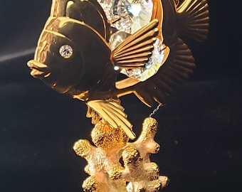 Gold Metal Porgy Fish with Crystal Glass, Vintage Fish Decor, VintageLoretto