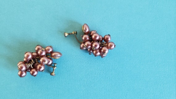Cluster Dangling Bronze Earrings, Grape Cluster B… - image 3