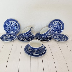 Child&#39;s Vintage Blue Willow Tea Set, Made in Japan Tea Set, 1950&#39;s Tea Set, Granddaughter Gift
