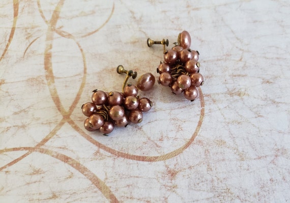 Cluster Dangling Bronze Earrings, Grape Cluster B… - image 1