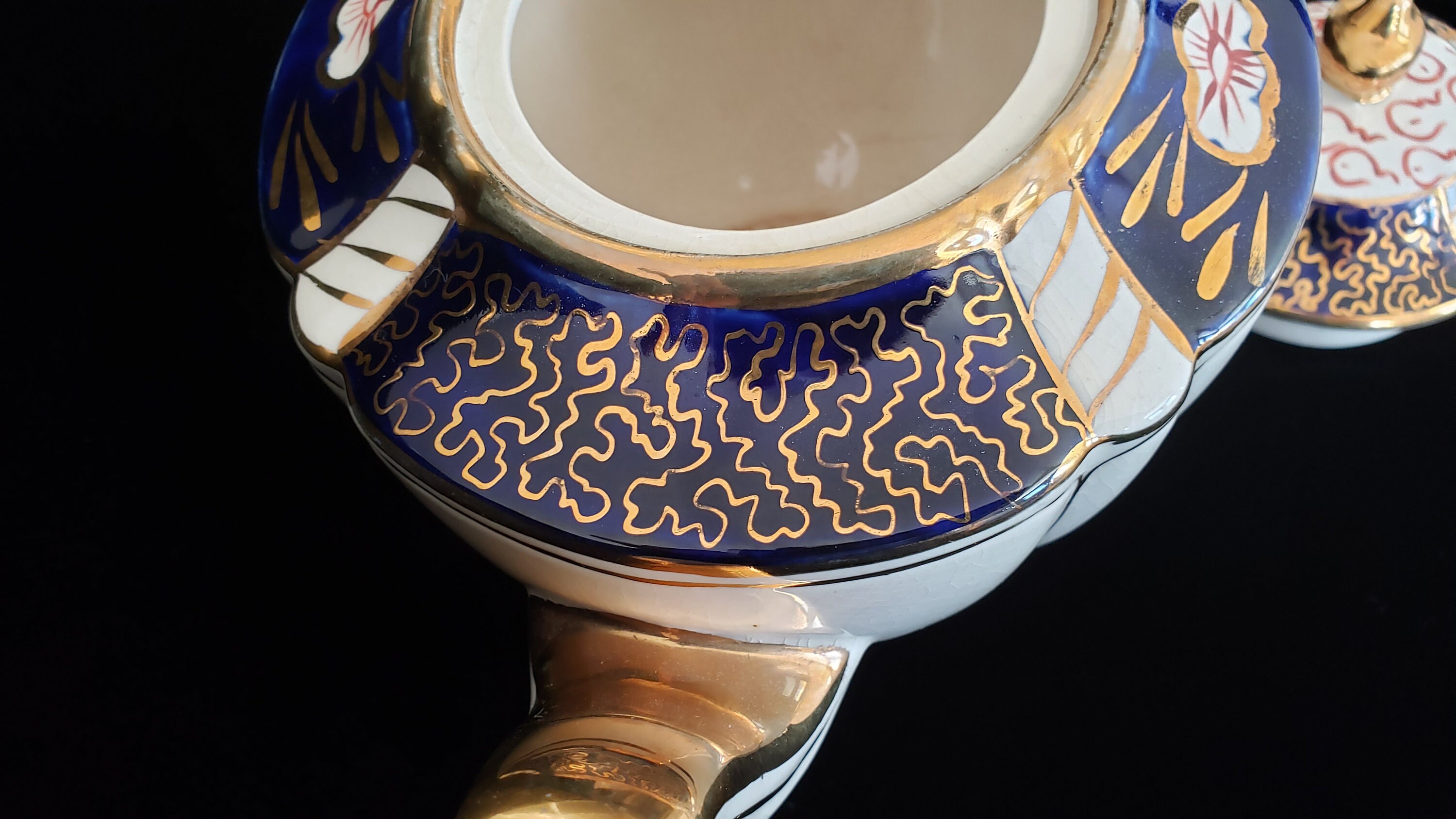 Sadler Imari Porcelain Teapot Ivory Cobalt Blue Rusty Red Etsy