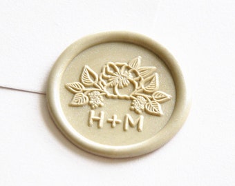 Flower with 2 initials monogram wax seal stamp custom design wedding invitation wax seals kit gift seals-M149