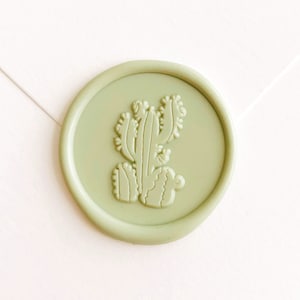 Selo de cera de cacto personalizado, kit de selos de cera para convite de casamento, sálvia verde, carimbo de cera verde para convites