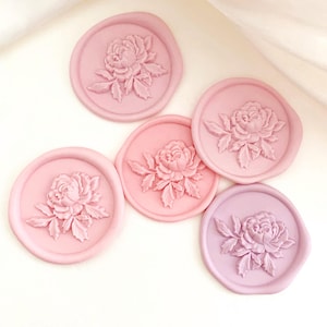 3D Peony Wax Seal Stickers, Self-Adhesive Wedding Invitation Seals,Pre-made wax seals