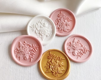 3D Camellia bouquet Wax Seals for wedding invitation wax seal stamp, Floral Self-Adhesive wax seal stickers-66 colors available