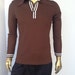 sz med /L  vintage men brown and white stripe banlon knit shirt
