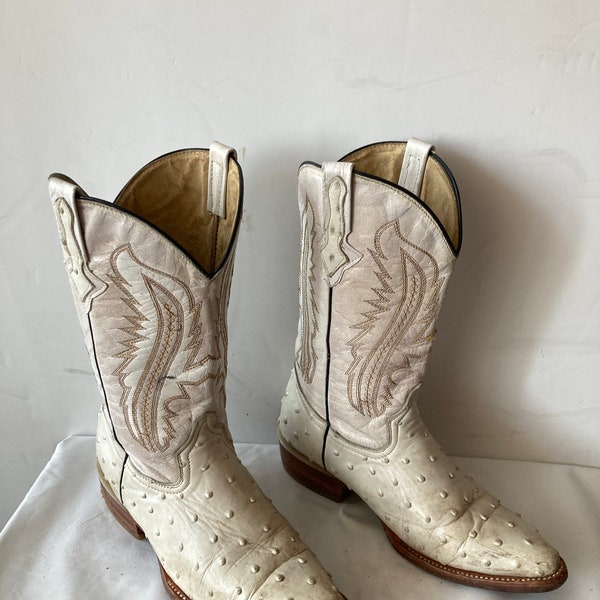 vintage white leather cowboy boots-leather and ostrich skin boots-unisex-The ultimate symbol of western chic-sustainable sz 4 man or 6 women