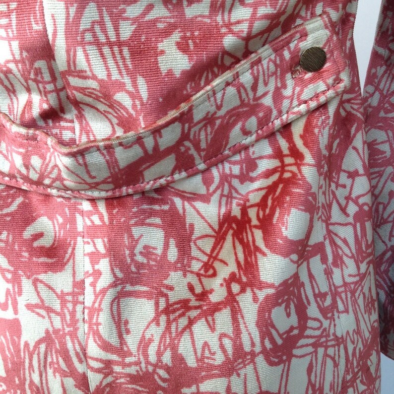 sz 38 r men vintage 70s pink and cream color art print velvet jacket LIBERTO of FLORENCE label