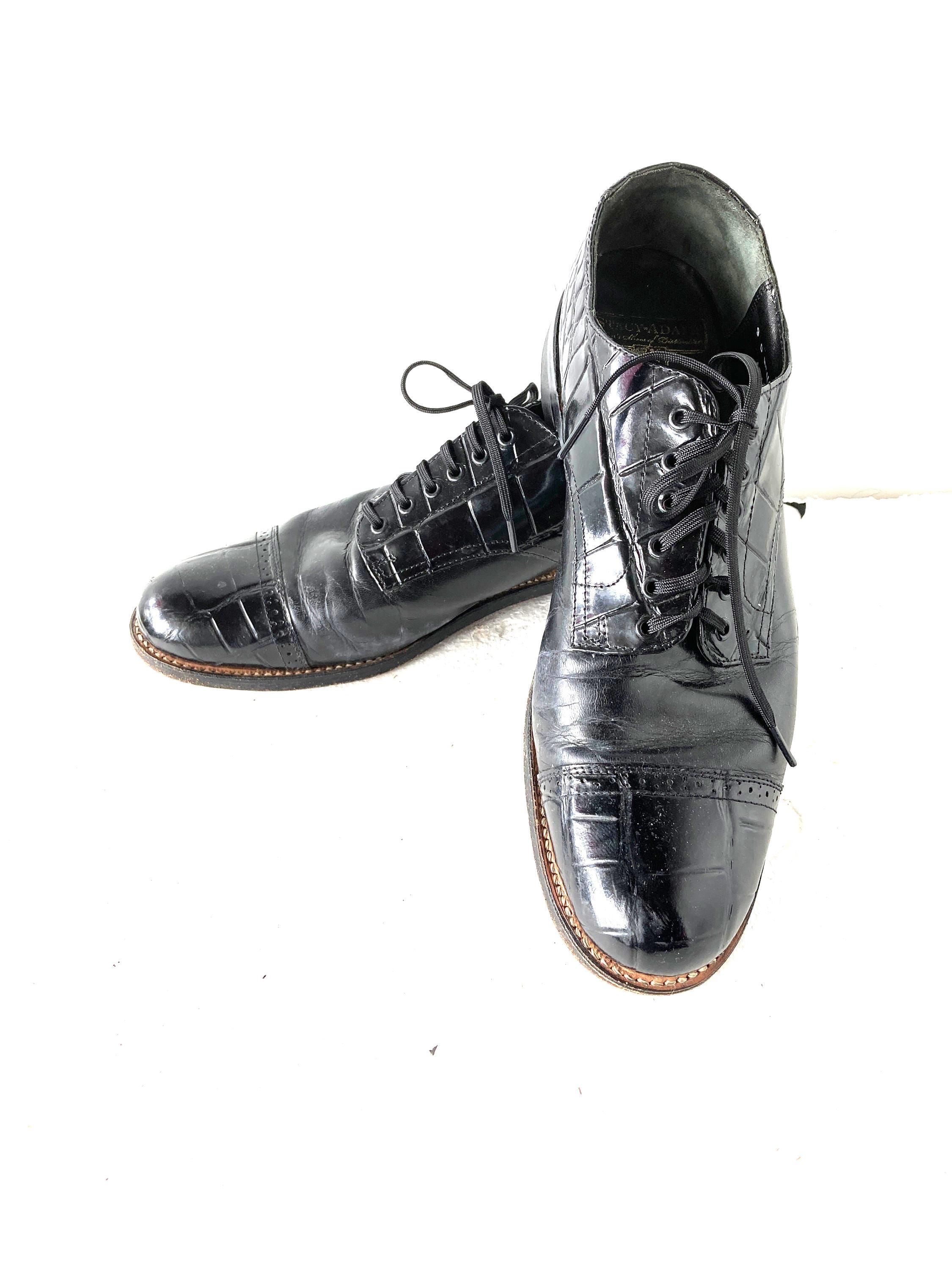 Stacy Adams Vintage 60s/70s Men Black Croc Print Leather Lace up