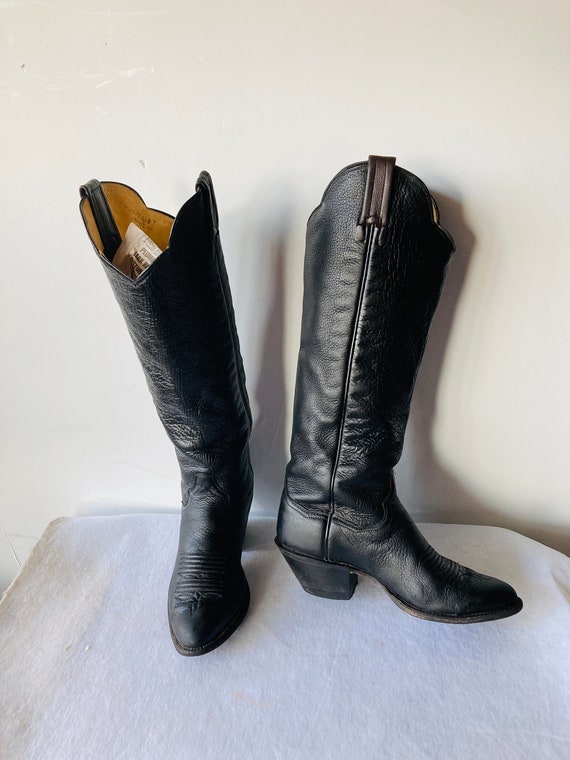 Vintage Black Leather Cowboy Boots - Panhandle Slim - Size 