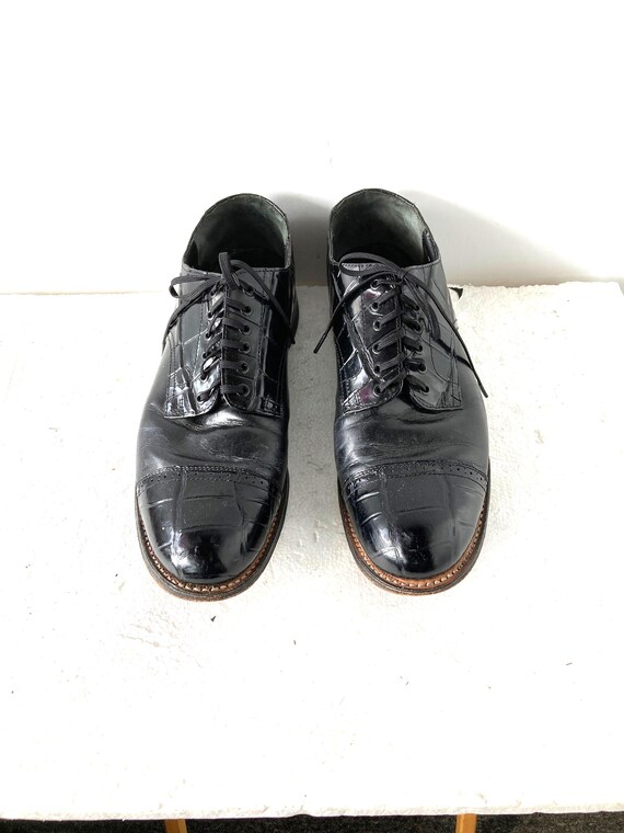 Stacy Adams Vintage 60s/70s Men Black Croc Print Leather Lace up