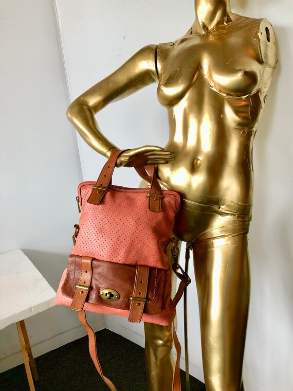 vintage FOSSIL x large shoulder bag purse- pink a… - image 7