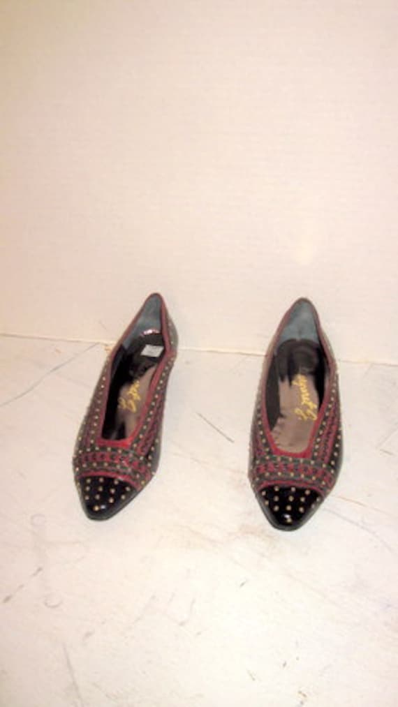 sz 6.5m vintage festive mix color suede flat shoes