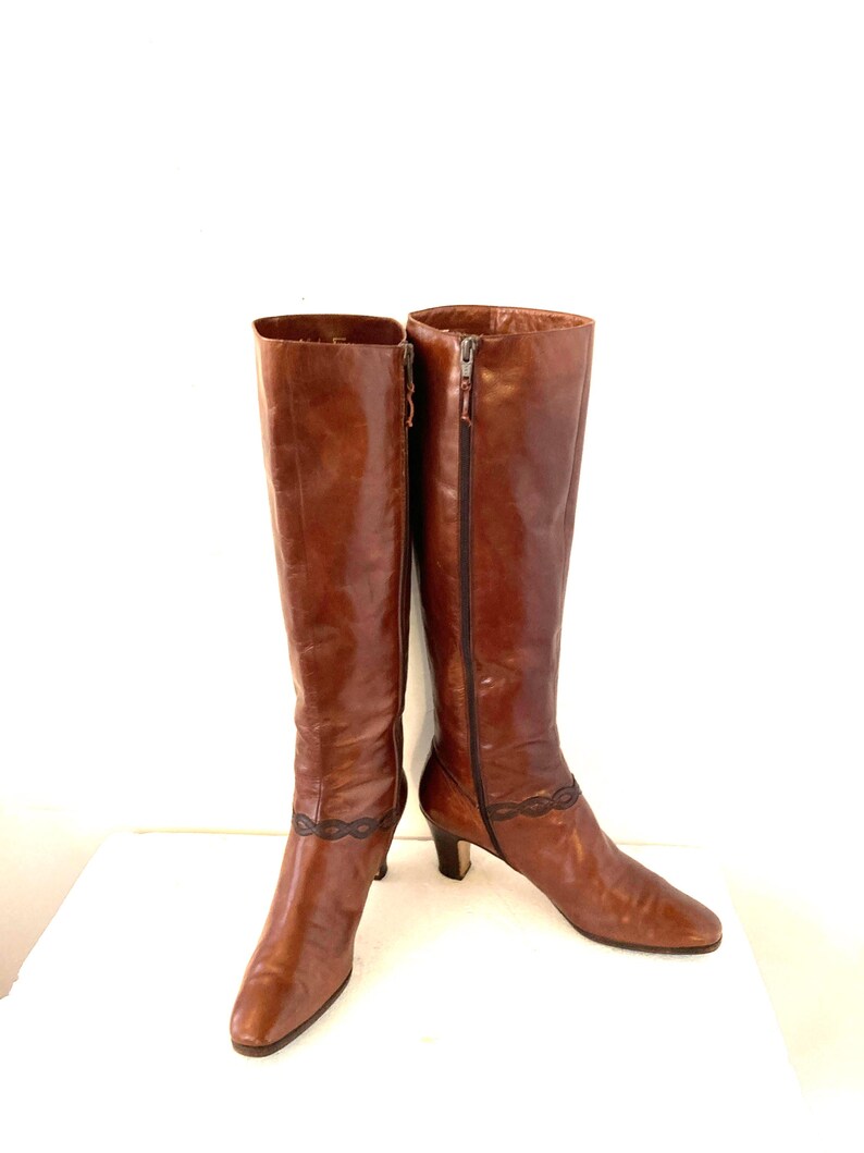 Vintage Ferragamo Brown Leather Knee High Boots - Made in Italy Sz 8aa ...