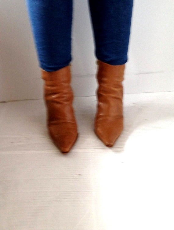 Vintage VIA SPIGA Leather Booties: Caramel High Heel Ankle  display picture 3