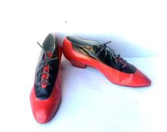 Staccato Red Black Houndstooth Leather Lace up Shoes Size 7 