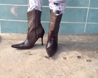 Botines vintage de piel DONALD J PLINER con tachuelas metálicas, talla 10 M