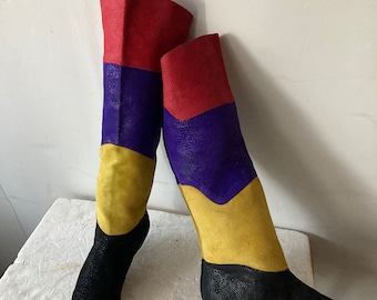 Botas altas hasta la rodilla de ante con patchwork vintage - WILD PAIR - Talla 8.5