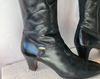 Vintage Ferragamo Black Leather Knee High Boots - Size 7.5 AAA