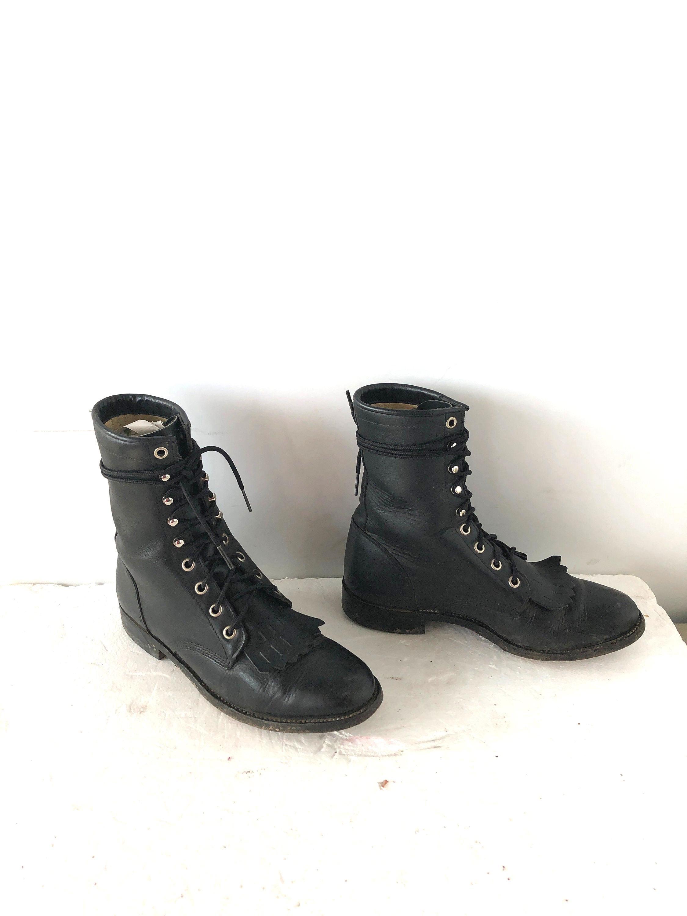Justin Pebbled Combat Leather Balck Boots Men sz9 Justin Boots Black Western Boots for Men for Sale | Shop New  main image 4