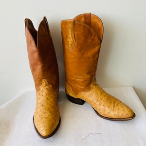ELDORADO sz 12 EE Vintage custom made men cowboy boots- two tone ostrich and soft leather-a more stylish take on western boots-sustainable