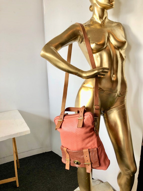 vintage FOSSIL x large shoulder bag purse- pink a… - image 8