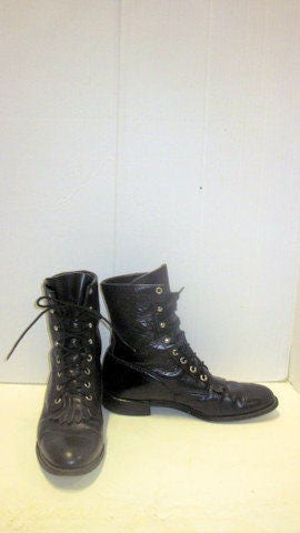 Sz 9.5 ee vintage JUSTIN botas negro cuero lace up granny combat botas Sz 9.5 ee vintage JUSTIN JUSTIN JUSTIN botas negro cuero lace up granny combat botas f945f8