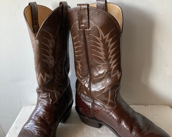 Vintage Nocona Reptile Leather Cowboy Boots, Brown Western Style (Size 11 D)