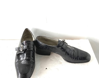 Buty skórzane Vintage Ellen Tracy Monk Strap z nadrukiem krokodyla (rozmiar 8B)