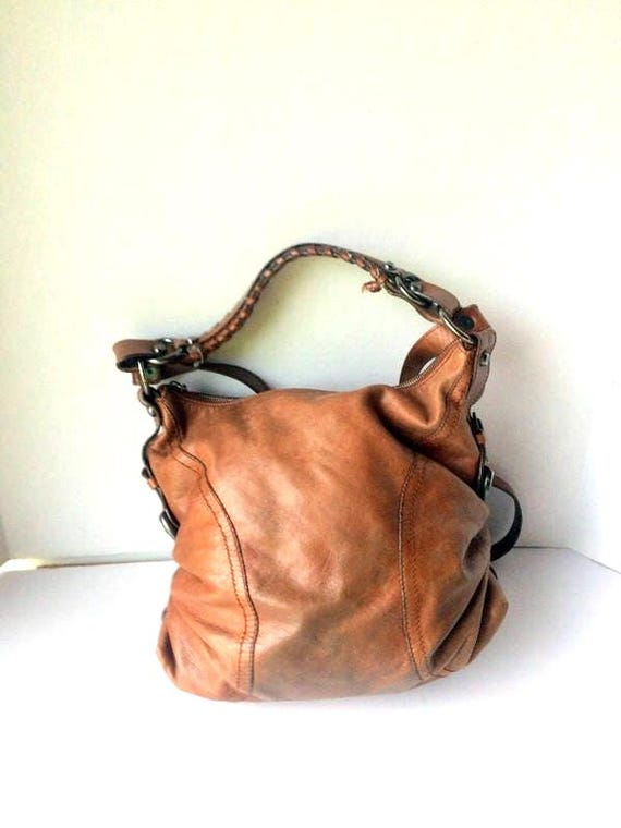 Francesco Biasia Vintage Large Brown Leather Sack Purse, - Etsy