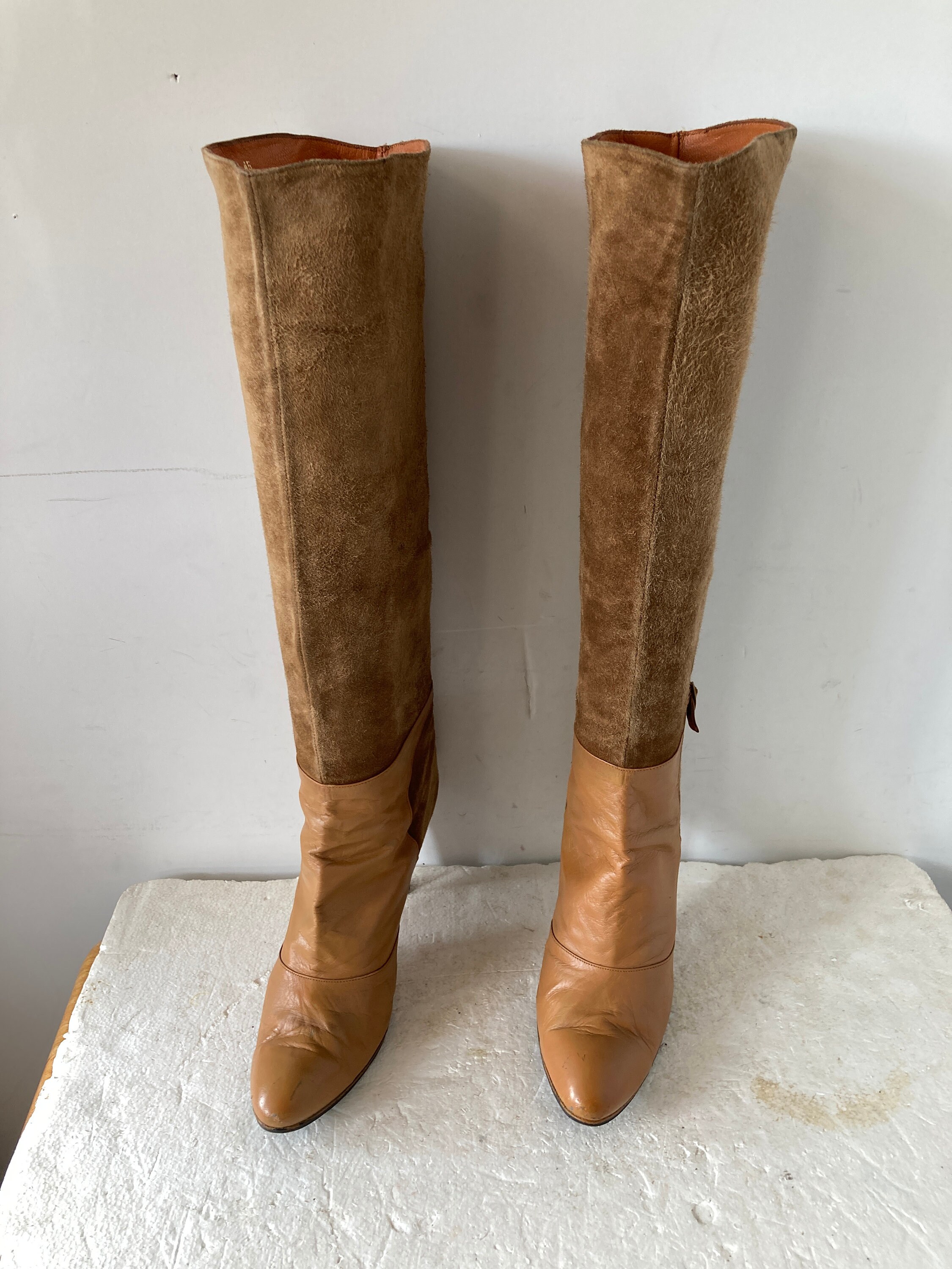 Vintage 70s Suede & Leather Knee High Boots - Size 7 - Made in Italy - Etsy