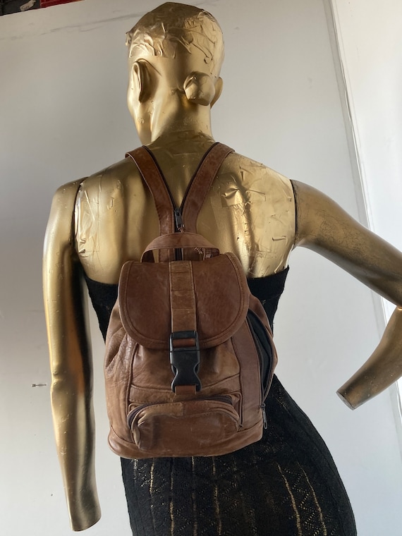 brown leather backpack for men with drawstring Real leather Backpack Vintage Drawstring, Brown