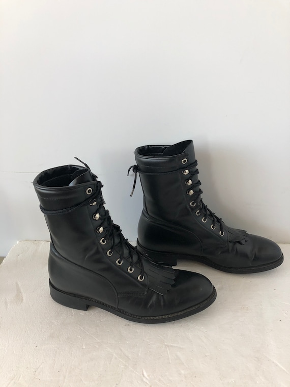 sz 8 m vintage JUSTIN boots, black leather lace u